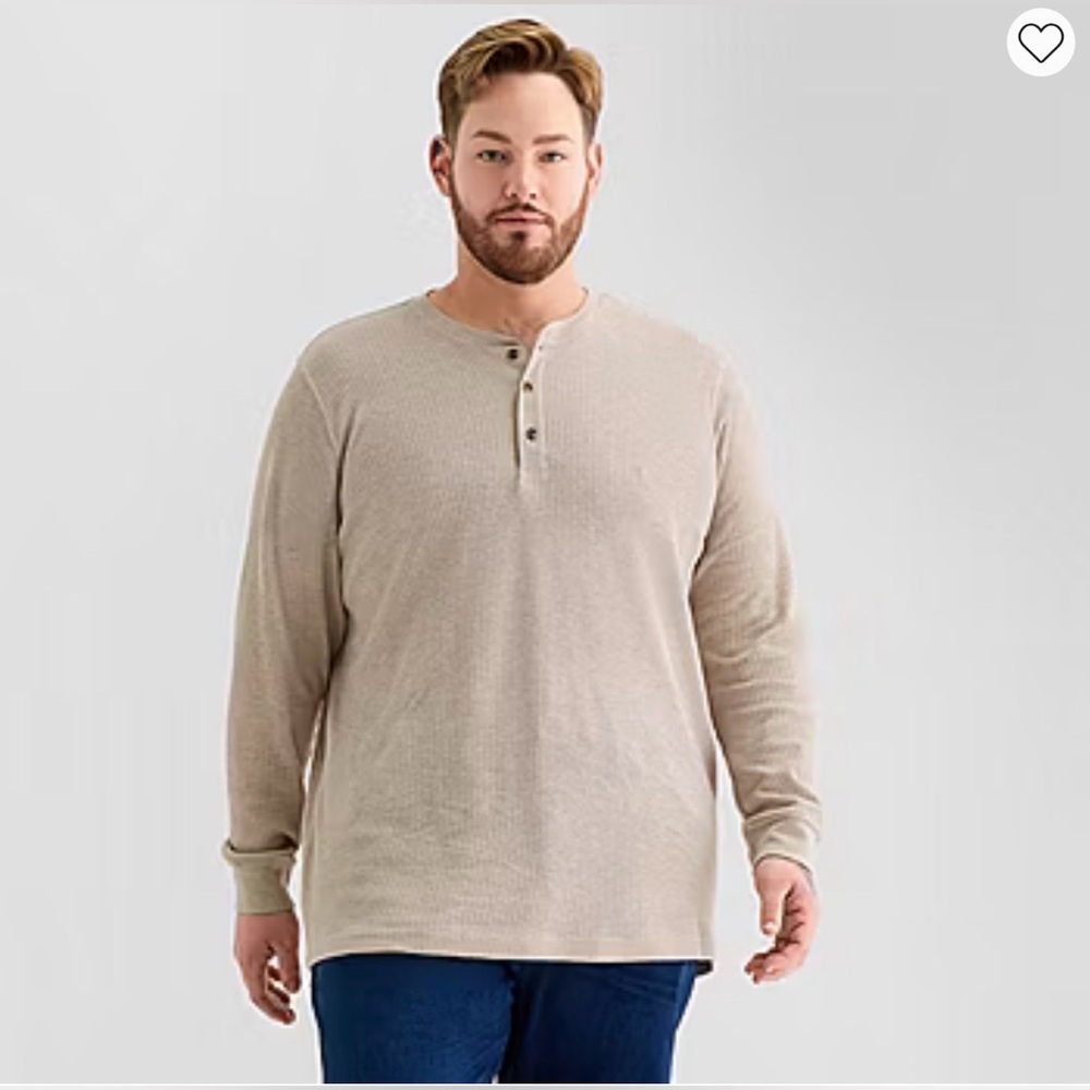St. John's Bay Men's Long Sleeve Beige Henley
